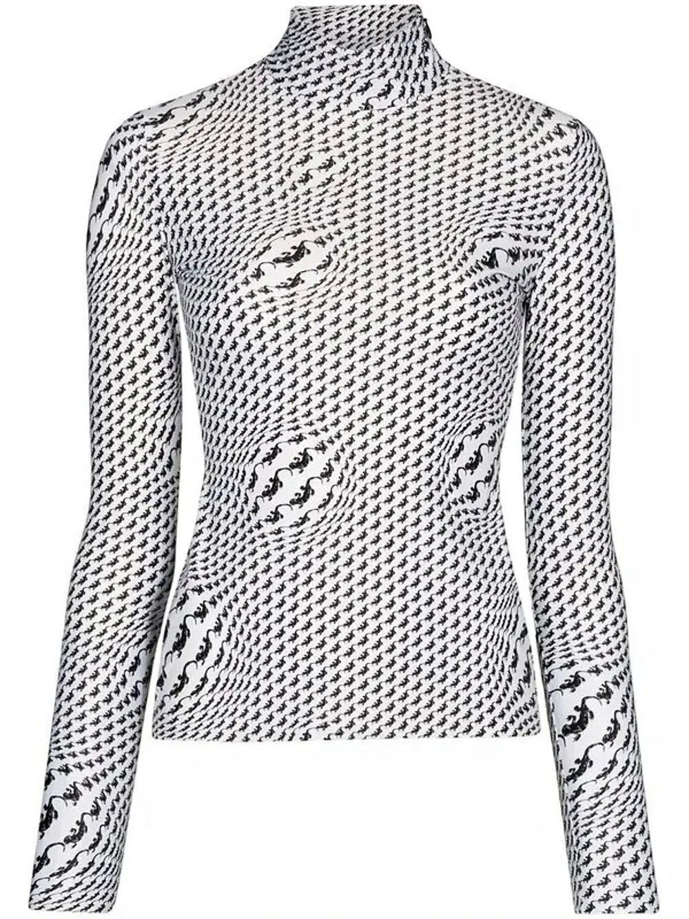 Marine Serre Lizard-Print Second Skin Moon Top Long Sleeve Turtleneck in Beige &